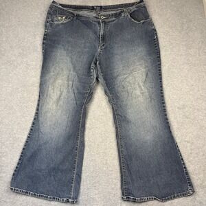 Angels Jeans Womens 26W Blue Angels Flare Leg Embroidered Pockets Stretch Denim